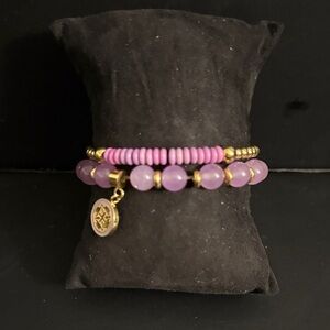 Rustic Cuff Gold and Pink Bracelet Set